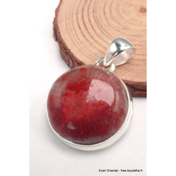 Pendentif en vrai corail rouge forme ronde Bijoux en Corail CWA104.3