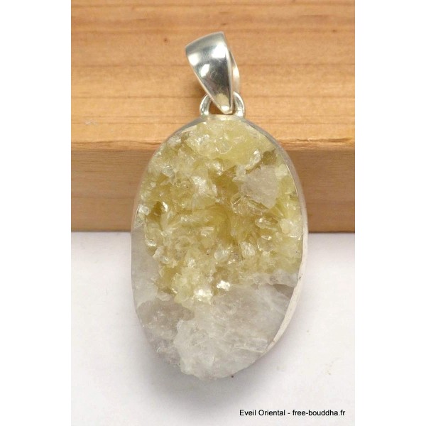 Pendentif argent oval Lépidolite jaune brute Bijoux en Lépidolite jaune CWA29.1