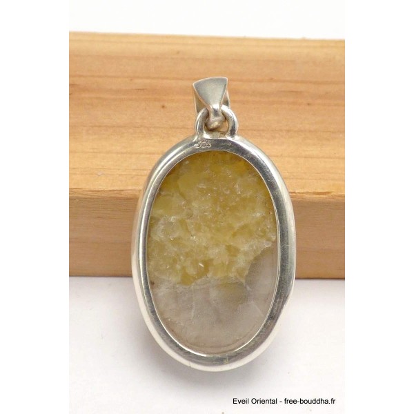 Pendentif argent oval Lépidolite jaune brute Bijoux en Lépidolite jaune CWA29.1