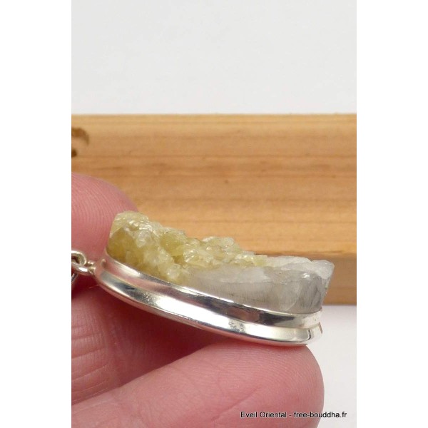 Pendentif argent oval Lépidolite jaune brute Bijoux en Lépidolite jaune CWA29.1