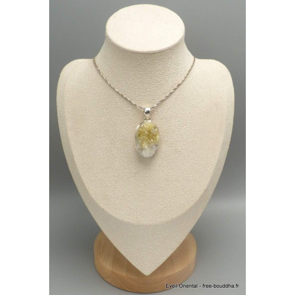 Pendentif argent oval Lépidolite jaune brute Bijoux en Lépidolite jaune CWA29.1