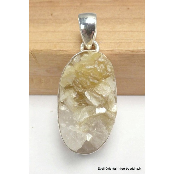 Pendentif oval en Lépidolite jaune brute Bijoux en Lépidolite jaune CWA29.2