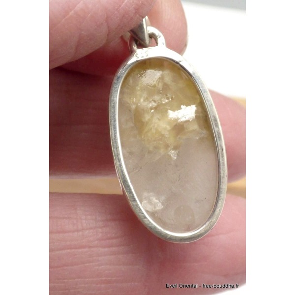 Pendentif oval en Lépidolite jaune brute Bijoux en Lépidolite jaune CWA29.2