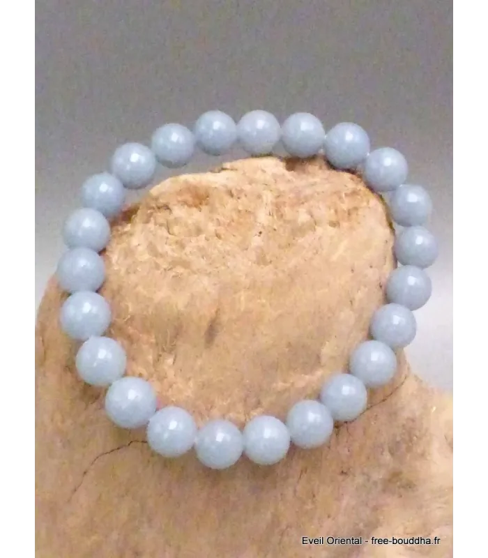 Bracelet mala tibétain en Angélite bleue - Bracelet en perles et Pierres naturelles