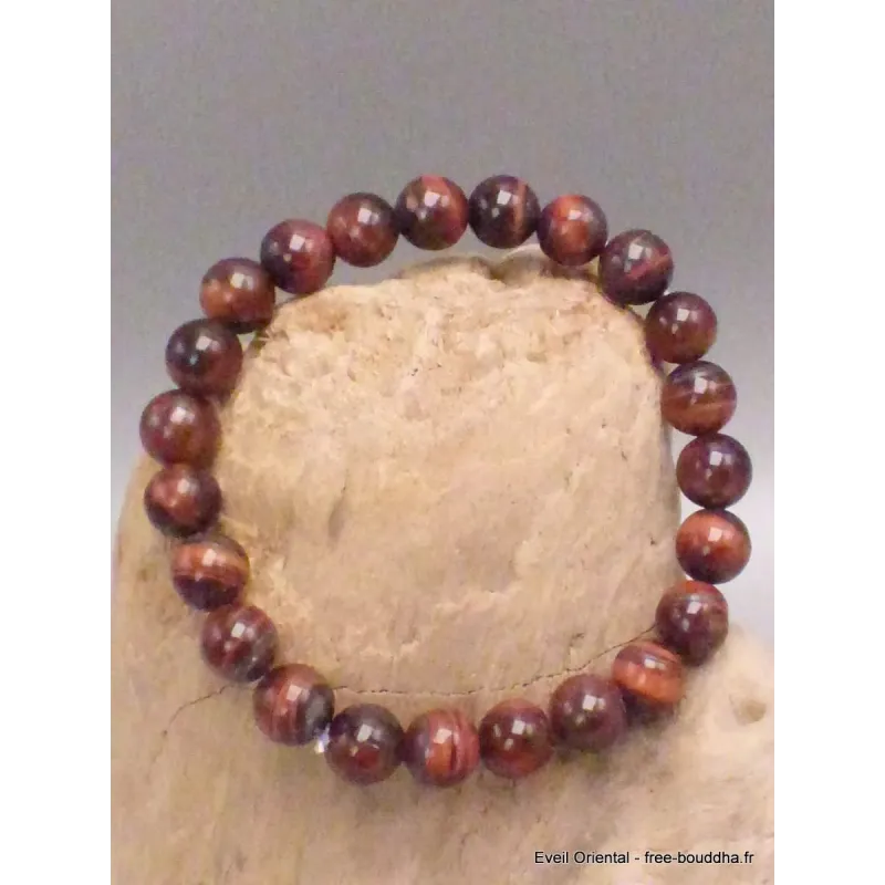 Bracelet mala tibétain Oeil de Tigre rouge - Bracelet en perles et Pierres naturelles