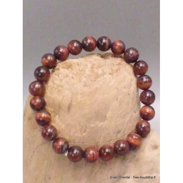 Bracelet mala tibétain Oeil de Tigre rouge - Bracelet en perles et Pierres naturelles