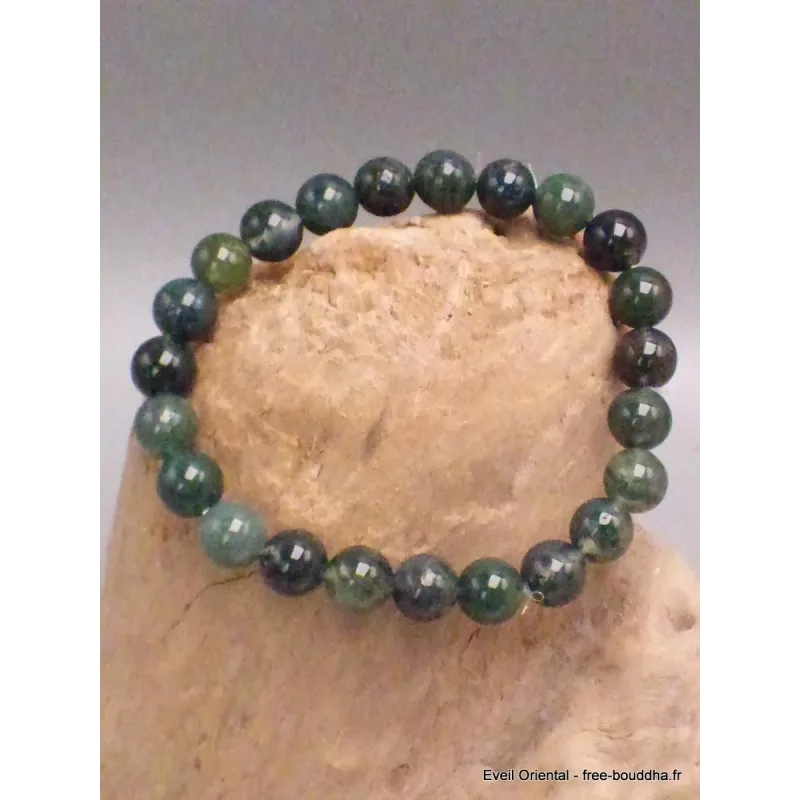 Bracelet mala tibétain en Agate Mousse - Bracelet en perles et Pierres naturelles