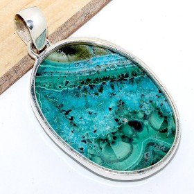 Gros pendentif en Malachite sur Chrysocolle naturelle Bijoux en Malachite sur Chrysocolle CWA108