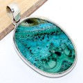 Gros pendentif en Malachite sur Chrysocolle naturelle Pendentifs pierres naturelles CWA108