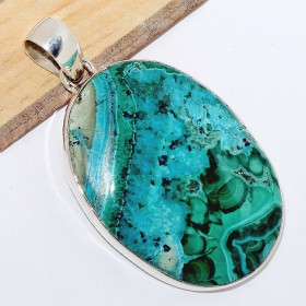 Gros pendentif en Malachite sur Chrysocolle naturelle Bijoux en Malachite sur Chrysocolle CWA108