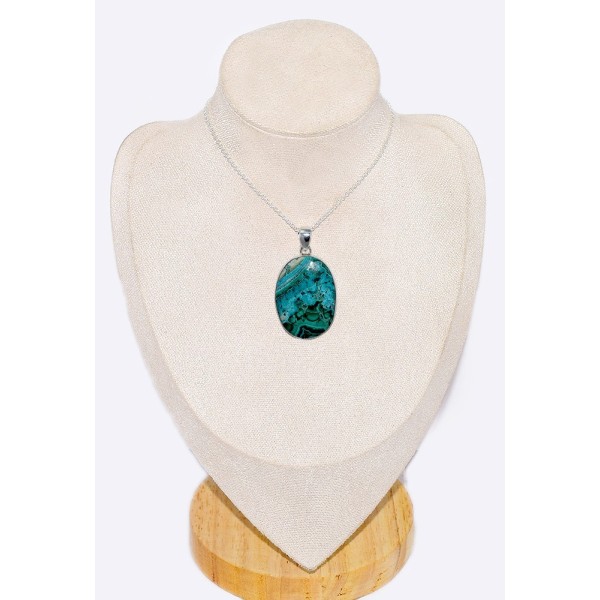 Gros pendentif en Malachite sur Chrysocolle naturelle Pendentifs pierres naturelles CWA108