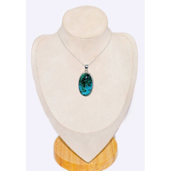 Pendentif oval en Malachite sur Chrysocolle naturelle Pendentifs pierres naturelles CWA108.1