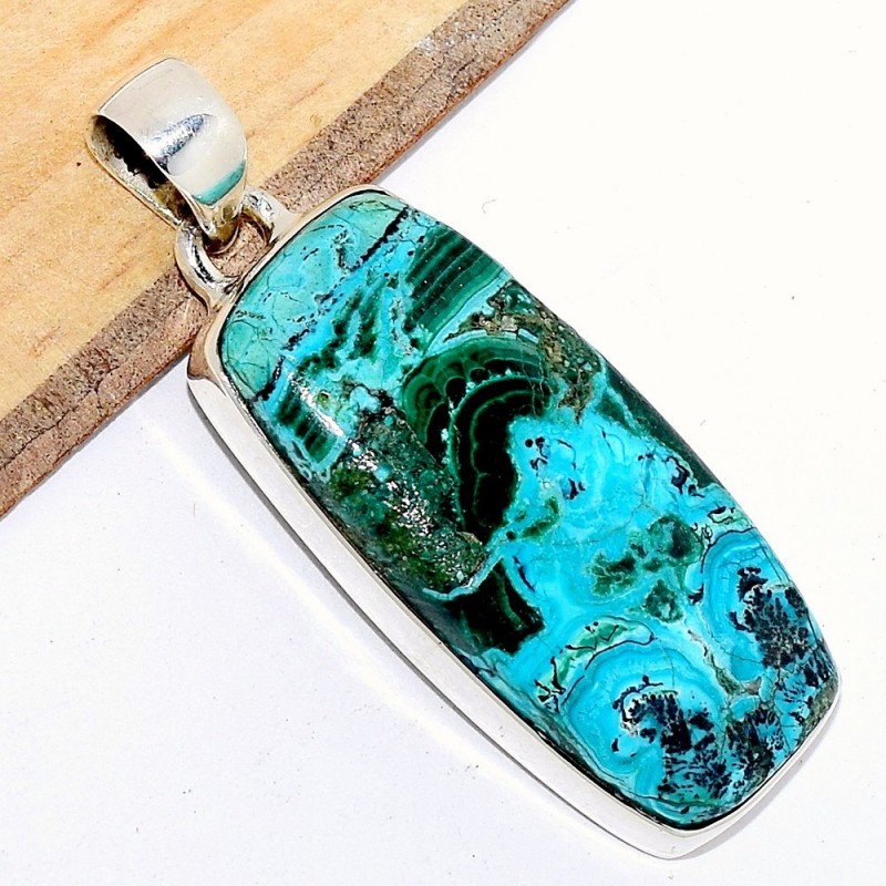 Pendentif rectangulaire en Malachite sur Chrysocolle naturelle Bijoux en Malachite sur Chrysocolle CWA108.2