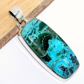 Pendentif rectangulaire en Malachite sur Chrysocolle naturelle Pendentifs pierres naturelles CWA108.2