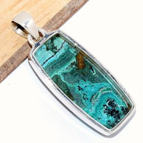 Pendentif rectangulaire en Malachite sur Chrysocolle naturelle Bijoux en Malachite sur Chrysocolle CWA108.2