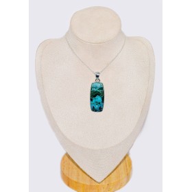 Pendentif rectangulaire en Malachite sur Chrysocolle naturelle Pendentifs pierres naturelles CWA108.2