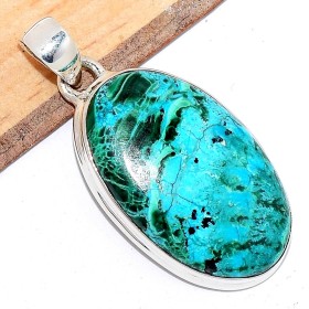 Pendentif argent Malachite Chrysocolle forme ovale Bijoux en Malachite sur Chrysocolle CWA108.5