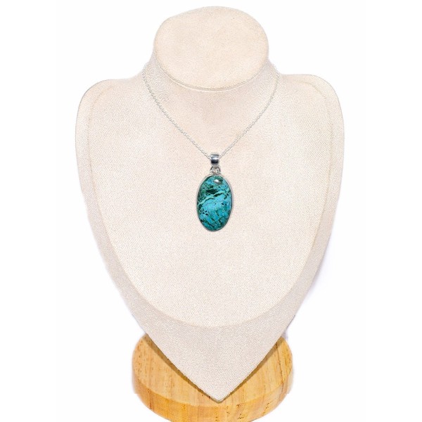 Pendentif argent Malachite Chrysocolle forme ovale Bijoux en Malachite sur Chrysocolle CWA108.5