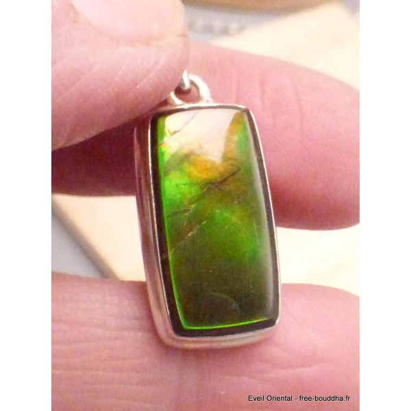 Pendentif rectangle Ammolite naturelle verte orange qualité AAA Bijoux en Ammolite CWA5.6