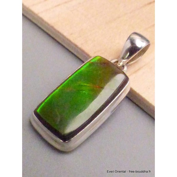Pendentif rectangle Ammolite naturelle verte orange qualité AAA Bijoux en Ammolite CWA5.6