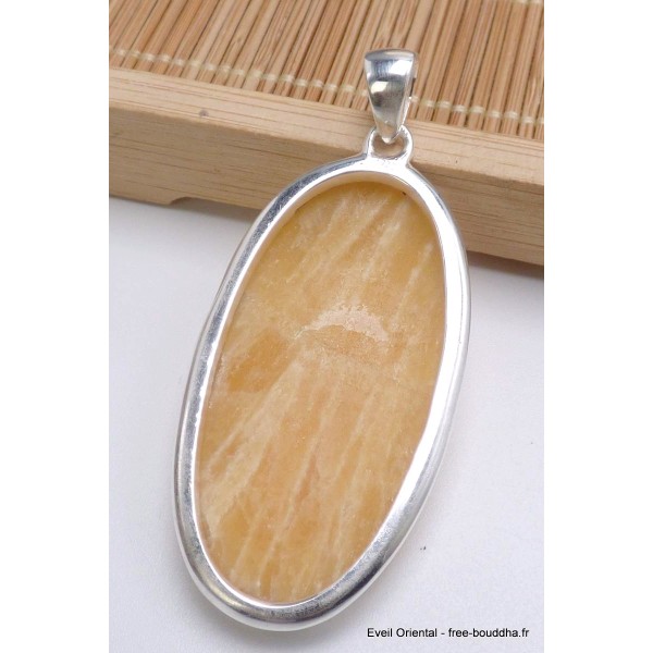 Long pendentif Agate Jaune à bandes oval Bijoux en Agate Jaune à bandes PU42.5