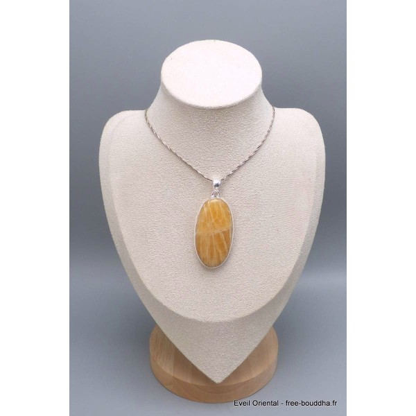 Long pendentif Agate Jaune à bandes oval Bijoux en Agate Jaune à bandes PU42.5