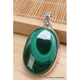 Pendentif authentique Malachite ovale détail bélière Bijoux en Malachite XV10.5