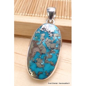 Pendentif authentique Turquoise avec Pyrite Bijoux en Turquoise Iranienne (Nishapur) PU54.10