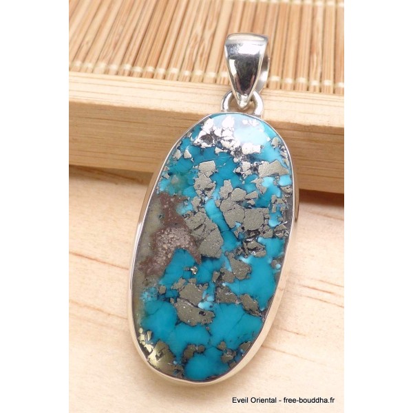 Pendentif authentique Turquoise avec Pyrite Bijoux en Turquoise Iranienne (Nishapur) PU54.10