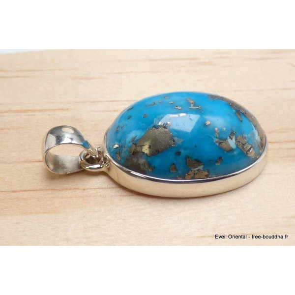 Pendentif authentique Turquoise avec Pyrite grade AAA Bijoux en Turquoise Iranienne (Nishapur) PU54.11