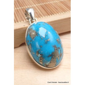 Pendentif authentique Turquoise avec Pyrite grade AAA Bijoux en Turquoise Iranienne (Nishapur) PU54.11