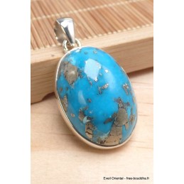 Pendentif authentique Turquoise avec Pyrite grade AAA Bijoux en Turquoise Iranienne (Nishapur) PU54.11