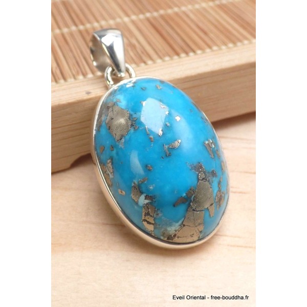 Pendentif authentique Turquoise avec Pyrite grade AAA Bijoux en Turquoise Iranienne (Nishapur) PU54.11