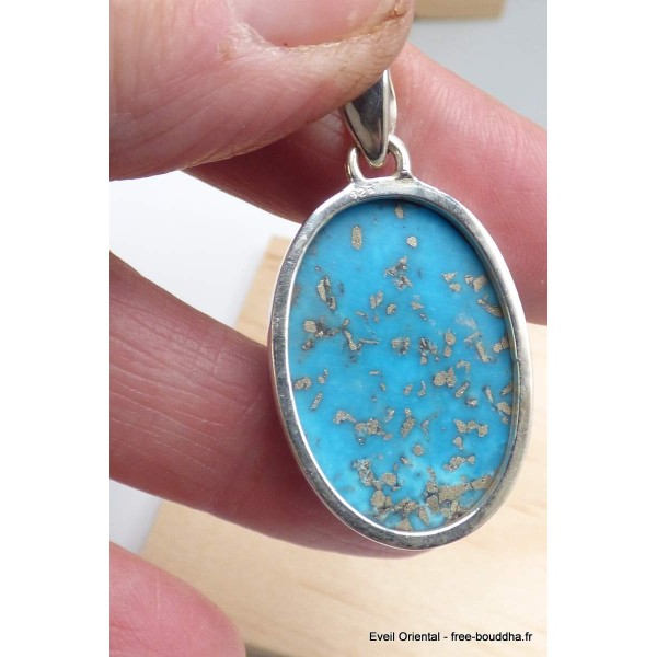 Pendentif authentique Turquoise avec Pyrite grade AAA Bijoux en Turquoise Iranienne (Nishapur) PU54.11
