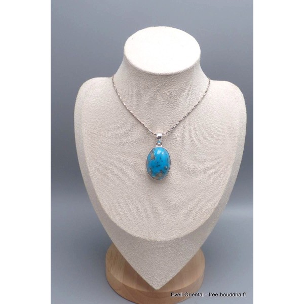 Pendentif authentique Turquoise avec Pyrite grade AAA Bijoux en Turquoise Iranienne (Nishapur) PU54.11