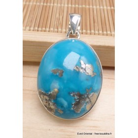 Pendentif en authentique Turquoise avec Pyrite grade AAA Bijoux en Turquoise Iranienne (Nishapur) PU54.12
