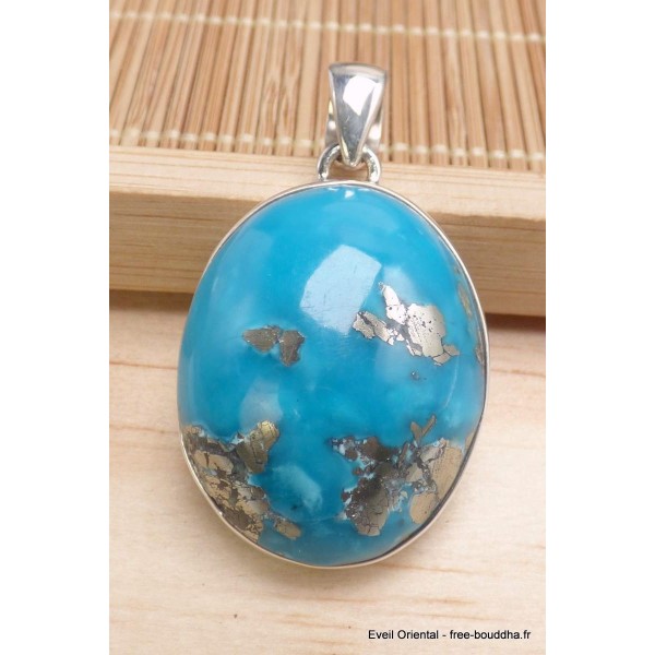 Pendentif en authentique Turquoise avec Pyrite grade AAA Bijoux en Turquoise Iranienne (Nishapur) PU54.12
