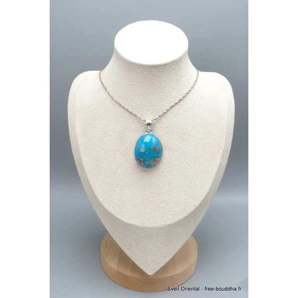 Pendentif en authentique Turquoise avec Pyrite grade AAA Bijoux en Turquoise Iranienne (Nishapur) PU54.12