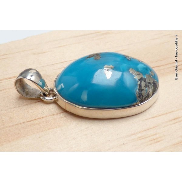 Pendentif en authentique Turquoise avec Pyrite grade AAA Bijoux en Turquoise Iranienne (Nishapur) PU54.12