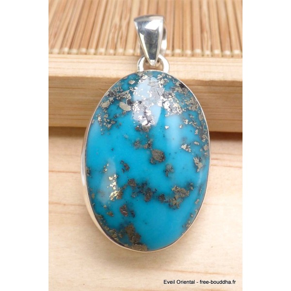 Vraie turquoise avec pyrite forme ovale Bijoux en Turquoise Iranienne (Nishapur) PU54.13