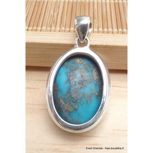 Vraie turquoise avec pyrite forme ovale Bijoux en Turquoise Iranienne (Nishapur) PU54.13