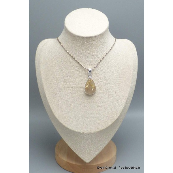 Pendentif Quartz rutile doré oval Pendentifs pierres naturelles PU31.3