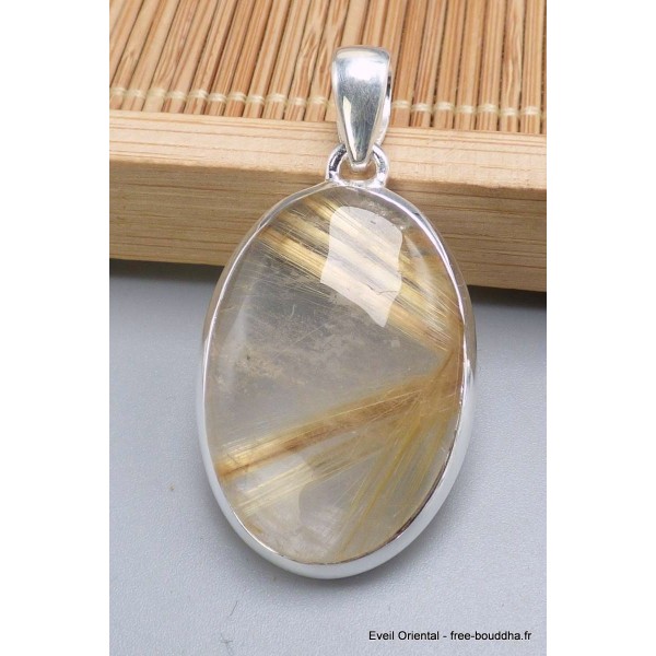 Pendentif Quartz rutile doré oval Pendentifs pierres naturelles PU31.3