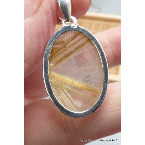 Pendentif Quartz rutile doré oval Pendentifs pierres naturelles PU31.3