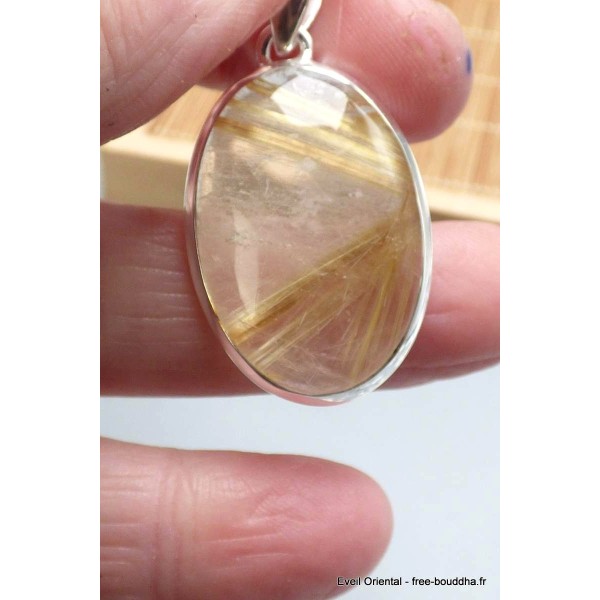 Pendentif Quartz rutile doré oval Pendentifs pierres naturelles PU31.3