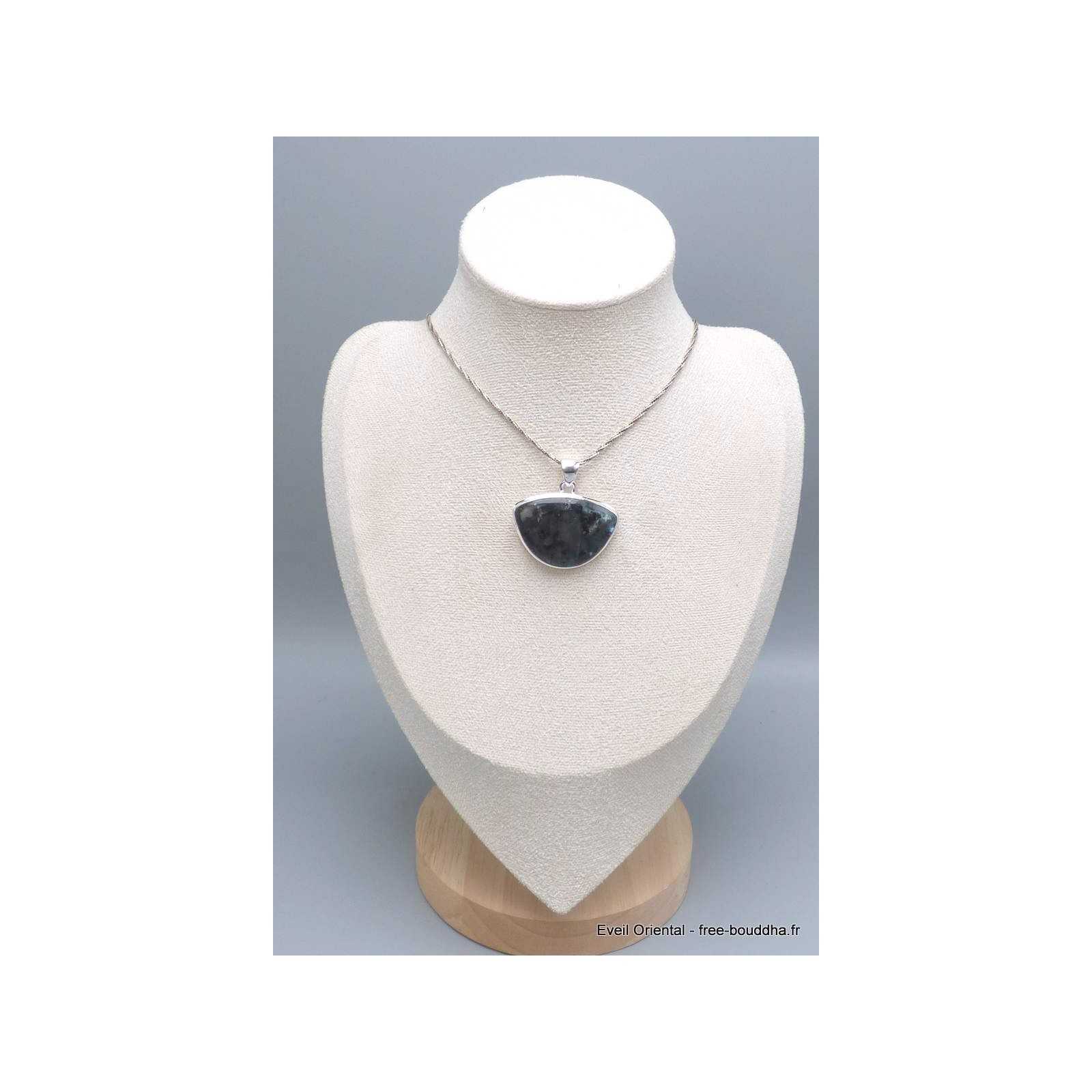 Pendentif Larvikite Naturelle 28 Carats - Bélière Argent 925 - Pierre Minérale