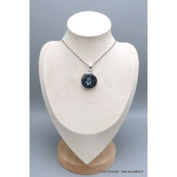 Pendentif Larvikite pierre de lune noire forme ronde Pendentifs pierres naturelles PU71.6