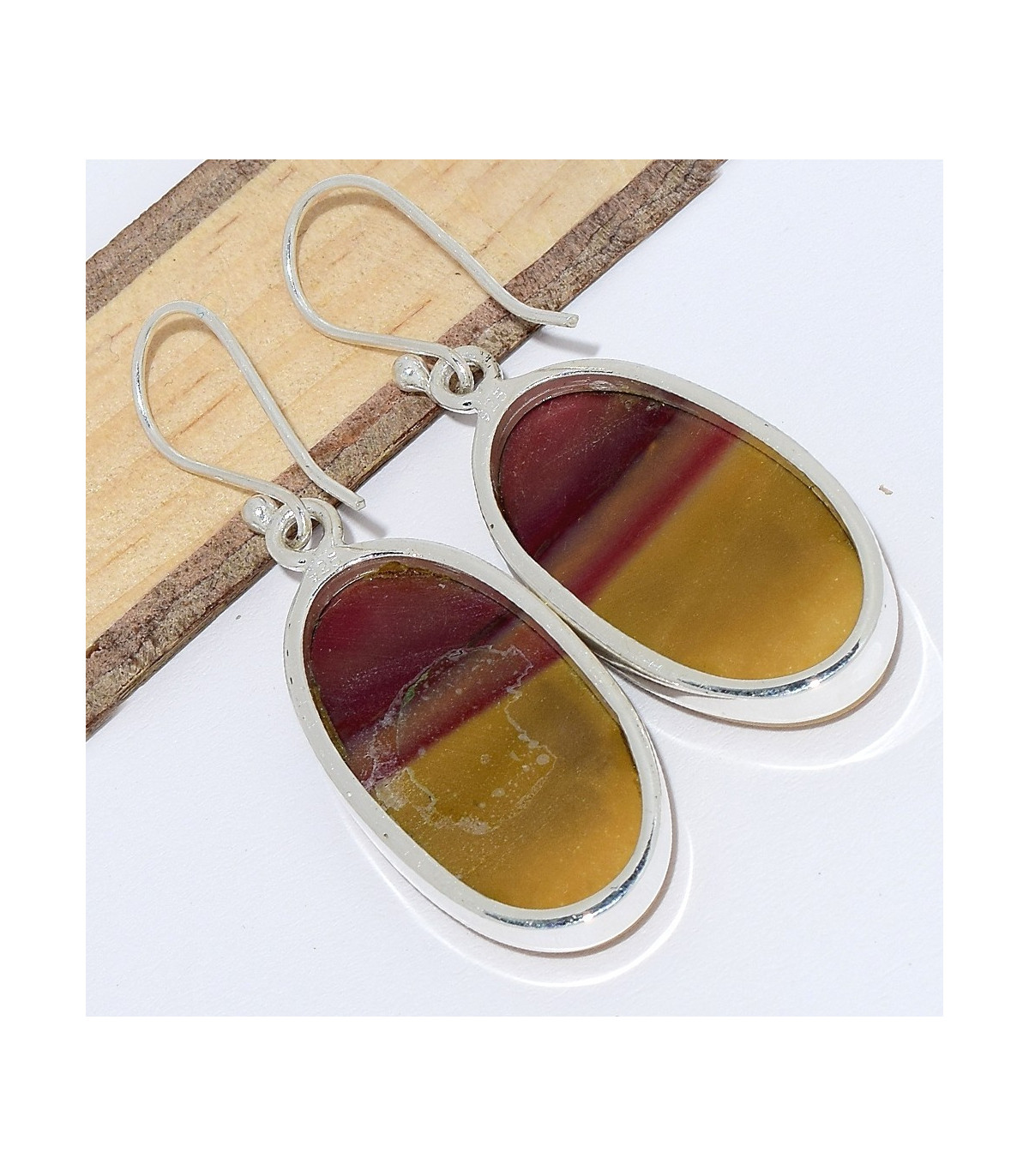Boucles D'Oreilles Pendantes En Pierre De Jaspe – Forme Couteau/Hameçon, Pierre Naturelle, Boîte Cadeau Incluse