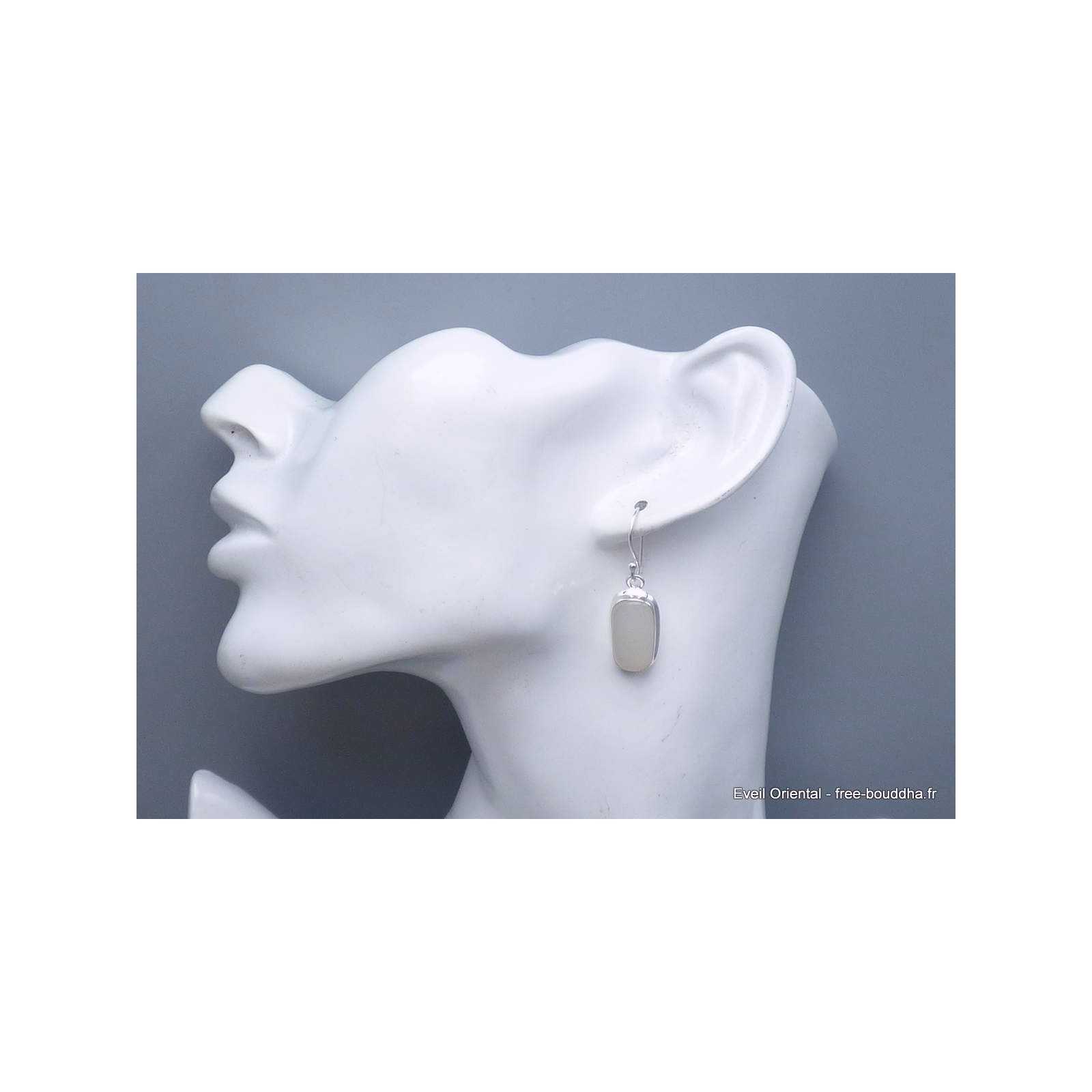 Boucles D'oreilles Argent 925 Avec Pierre De Lune Cube - Dormeuses - Neuf Avec étiquettes