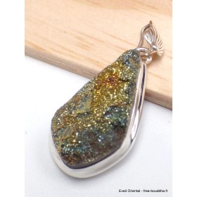 Pendentif Pyrite arc-en-ciel bélière feuille Bijoux en Pyrite arc-en-ciel PU82.3